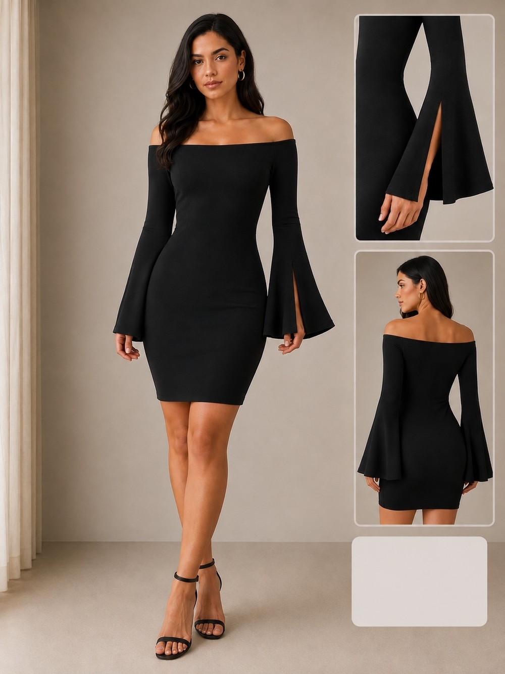 Lulu's Off-the-Shoulder Bell Sleeve Mini Dress - Black